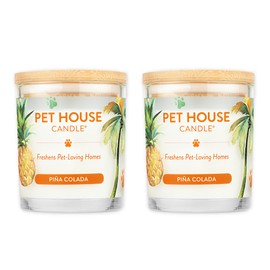 One Fur All Pet House Candle 2 Pack - Plant-Based/Soy Candle - Clean Burning Scented Candles, Long Lasting Pet Odor Candle for Home - Pina Colada