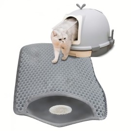 PAKEWAY Adhesive Cat Litter Mat - 27'' x 20'' Large Double-Layer Trapping Mat, Non-Slip Waterproof & Urine-Resistant, Easy Clean Kitty Litter Box Mat for Floor, Stops Litter Tracking