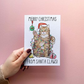 Sketchy Print Co - Funny Christmas Card - Santa Claws - Cat Themed Xmas Card For Wife Husband Best Friend