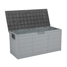 HomVent 75 Gallon Resin Deck Storage Box, Waterproof Outdoor Garden Deck Bin Patio Storage Deck Box with 2 Wheels, Outdoor Storage Container Furniture for Patio, Pool, Garden, Garage (Grey)