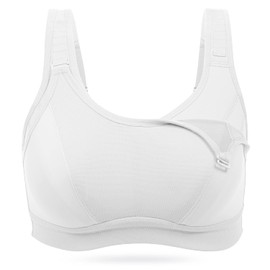 WingsLove Women's Sports Bra High Impact Bounce Adjustable Control Workout Bra Non Padded Wirefree Running Bra(White,36D)