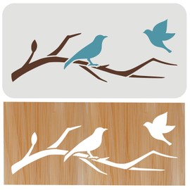 FINGERINSPIRE Birds Tree Branches Stencil 11.8x5.9 inch Reusable Furniture Details Stencil Plastic PET Bird Drawing Stencils Art Craft Stencil for Wall Windows Cabinets Home Decor