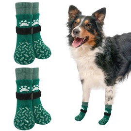 SCENEREAL Dog Socks to Prevent Licking Paws for Hardwood Floors, Anti Slip Long Dog Grip Socks for Cold/Hot Pavement, Dog Shoes Booties&Paw Protector for Small Medium Large Senior Dog, Green M