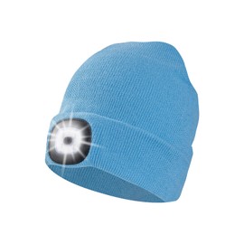 Unisex Beanie Hat with Light, USB Rechargeable LED Headlamp Cap Warm Knit Hats for Winter Safety，Gifts for Men Women Dad (Light Blue)