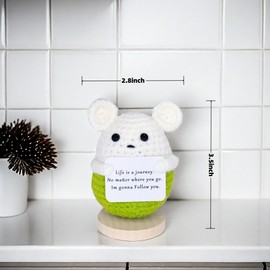 CHAOGKM Crochet Positive Animals, Handmade Knitted Cute Funny Mice Emotional Positive Life Doll Ornaments, with Positive Encouraging Card, Emotional Support Plush, Office Desktop Decor