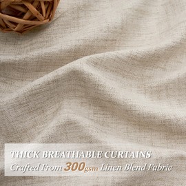 96 Inch Living Room Curtains Natural Taupe Linen Pleated Drapes Back Tab Ceiling Track 8ft Light Filtering Privacy Rustic Cabin Farmhouse Sheer Window Curtain Decor Design for Bedroom 2 Panels Set