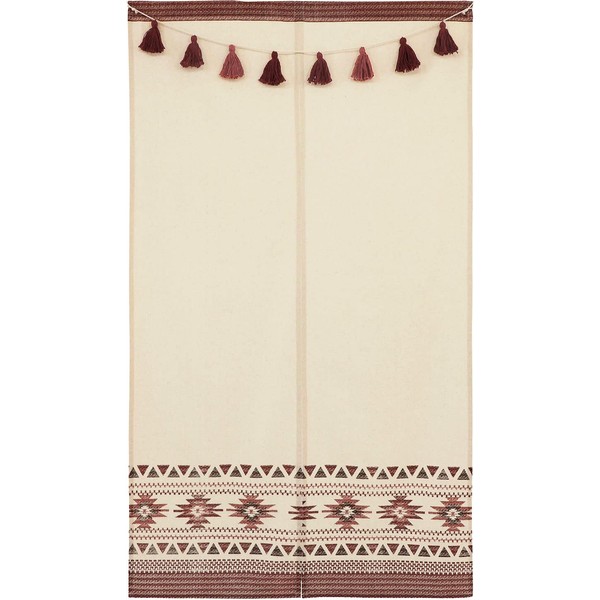 sunny day fabric noren, Bordeaux, Approx. 33.5 x 59.1 inches (85 x 150 cm), Ortega pattern with tassel garland, native pattern