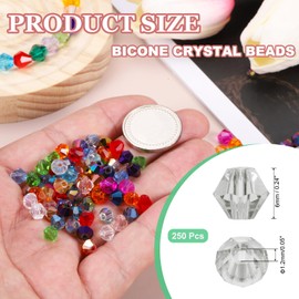 PATIKIL 250pcs 6mm Bicone Glass Crystal Beads, Faceted Glass Spacer Beads for Jewelry Making Bracelet Necklace Earrings DIY Suncatcher Craft, Transparent Gray