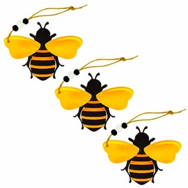 Bee Ornaments Wooden Bumble Bees Cutouts Decorations for Tree Tree Tray Wreath Christmas Festival Bee Sign Art Crafts Home Hanging Decor, 3 PCS
