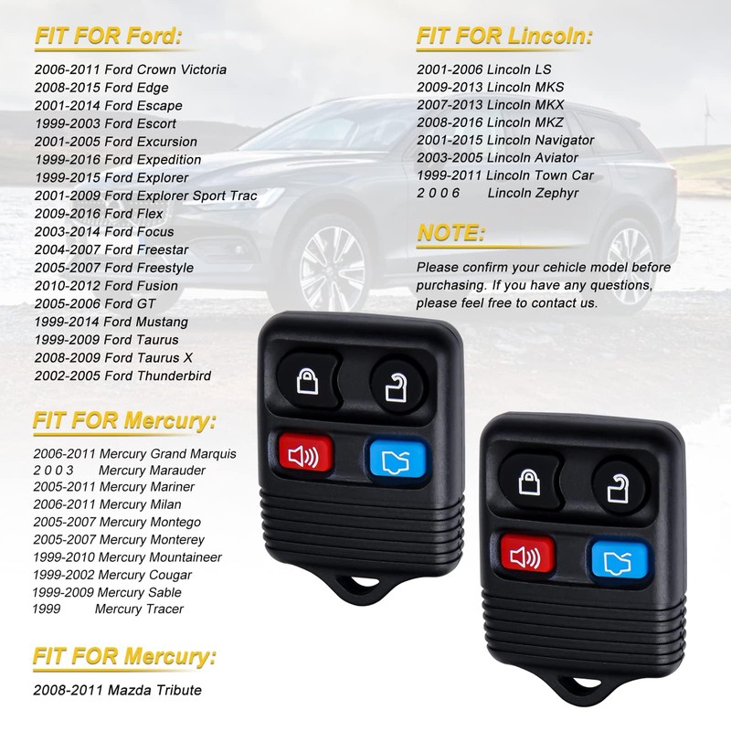 4 Button Keyless Entry Remote Control Key Fob Compatible with