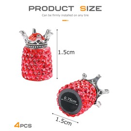 Flaconi 4PCS Car Tire Caps,Car Tire Valve Caps,Automotive Tire Valve Stem Cap,Tire Valve Covers for Vehicle Tires,Bling Crown Tire Valve Caps,Suitable for Cars,Trucks,Motorcycles,Bicycles (Red)