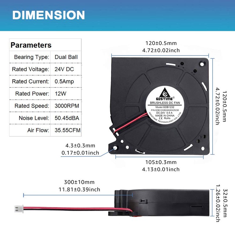 GDSTIME Brushless Radial Blower Fan High Speed 24V DC Centrifugal