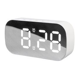 YUYTE Digital Alarm Clock, LED Mirror Clock with 5 Brightness, Time Date Temperature Display, for Bedroom, Nightstand Office, Automatic Night Mode