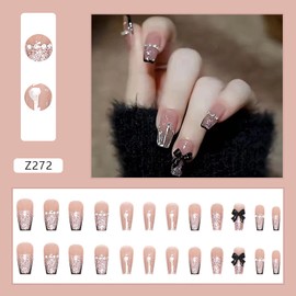 Domiya Z272 Nail Tip, Ballet, Short Nail Tip, Very Short, Popular, Nail Stickers, Cute, 3D Nails, 24 Pieces, Round Tip, Fashion, Wedding Nail Tip, Bride Nail