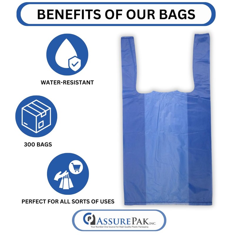 ASSUREPAK Blue Colored Unprinted Plastic T-Shirt Bags - 1/10 BBL