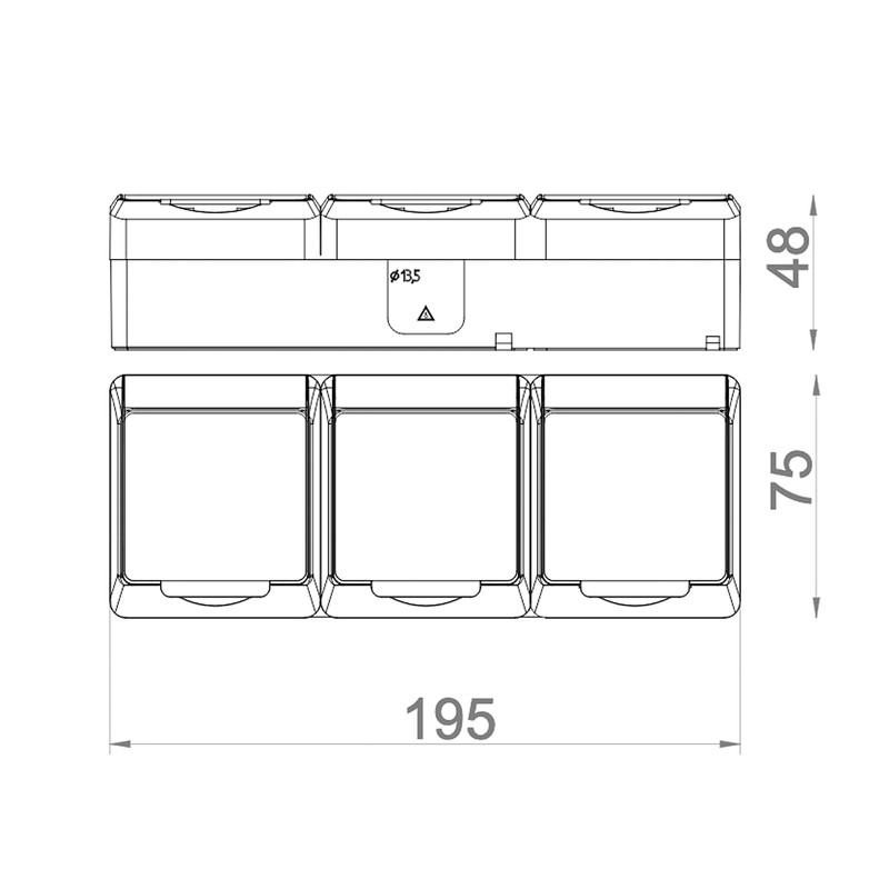 ELEKTRO-PLAST HERMES Surface-Mounted 3-Way Triple Socket IP44 Waterproof Outdoor Anthracite