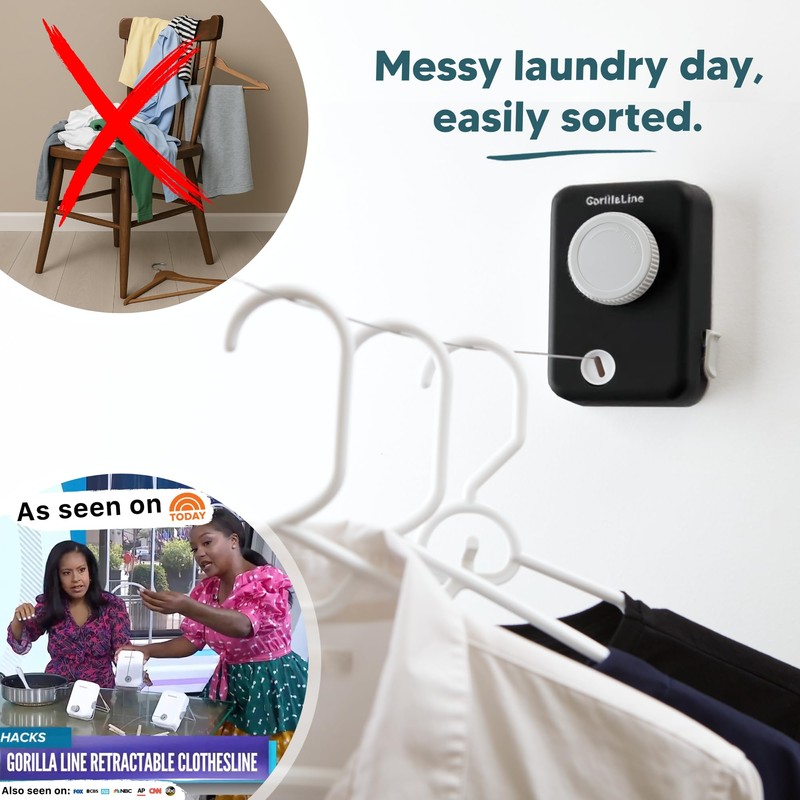 GorillaLine Max – Retractable Clothesline Indoor Outdoor, Non-Sagging Heavy Duty