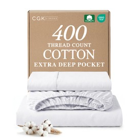 Extra Deep Pockets 400 Thread Count 100% Cotton 3 Piece TwinXL Size Bedding Sheet Set - Breathable & Cooling - Hotel Luxury Bed Sheets Set - Extra Soft, Wrinkle Free & Comfy White Bedding Sheets Set
