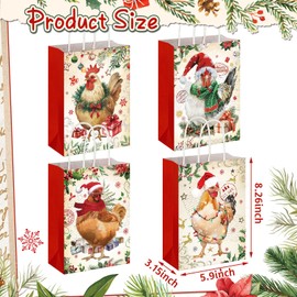 Trandraft 12 Pcs Christmas Gift Bags Pet Animal Gift Bags Christmas Kraft Paper Bags with Handles Heavy Duty Gift Bags for Christmas Treats Goody Holiday Party Supplies Favors (Chicken)