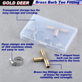 GOLD DEER Brass Barb Fitting Connector Barb Hose Fitting Brass 8mm 2 Fitting Hose Clamp Tool Brass 3-Way Connector Coupler Brass Barb Hose Fitting Brass 3-Way Fuel T Connector T Connector Hose Adapter