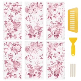WANDIC 6 Pcs Pink Rub On Transfer Sticker,Flower Transfer Stickers Plants&Text Decals for Present Wrapping DIY Scrapbooking Photo Albums Furniture,15 * 30cm