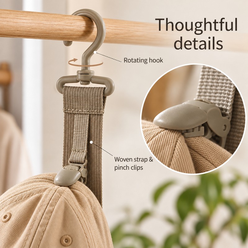 Wardrobe Hat Rack Hanging Rope Hat Storage Clips Hat Organizer
