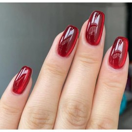 24 Pcs Press On Nails Short, Smooth Red Short Fake Nails Tip, Square Artificial Fake Nude Art Nail Tips, Short Nail Art Decorations For Girls & Women