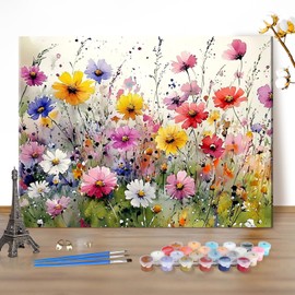 EOBROMD Paint by Numbers Adult Kit Wild Flowers, DIY Kits Crafts for Beginner on Canvas, peinture a numero adulte Paint for Home Decor 50x40cm(Without Frame)