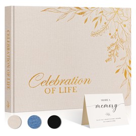Lanpn Funeral Guest Book for Memorial Service, Linen Cover Celebration of Life Registry Guest Book, Funeral Favors Sign in Books for Guests Memory Book for Funeral with Memory Table Sign, Beige