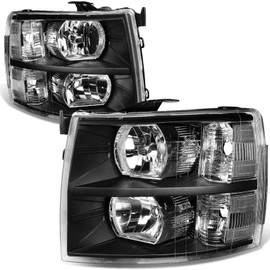 A and P Headlight Assembly Kit-Compatible with 2007-2014 Silverado 1500 2500 3500-Black Housing Clear Reflector Driver and Passenger Side