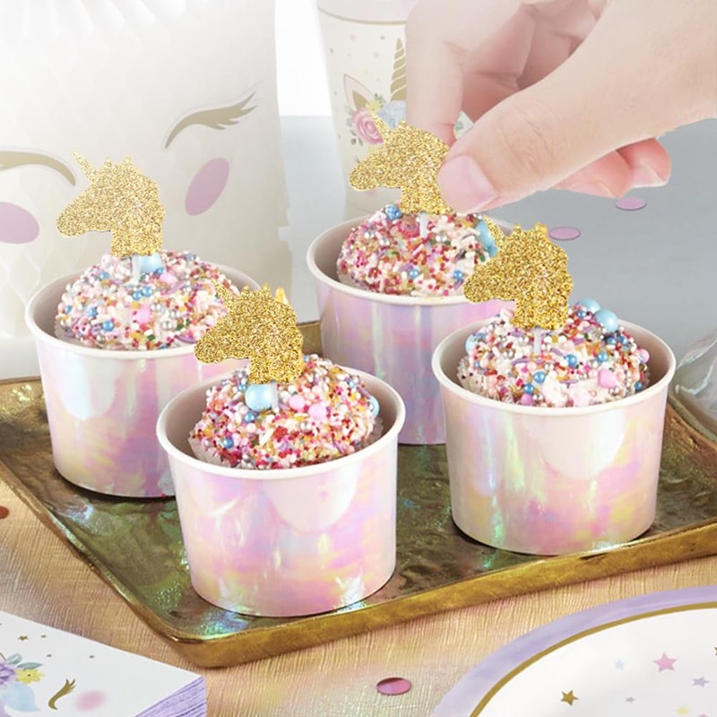 Gold Glitter Unicorn Cupcake Toppers