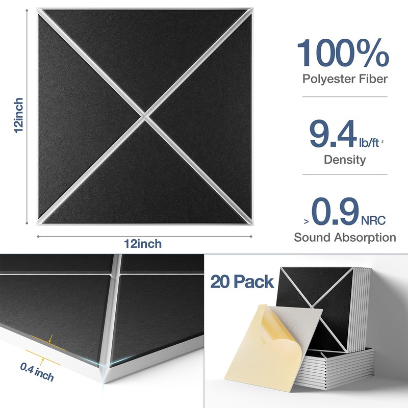 22 Pack X-Line Design Acoustic Panels, 12" X 12" X