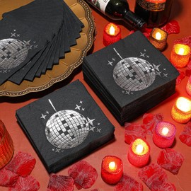 Servilletas de Cóctel Desechables Elegantes de Fiesta Disco Suministros de Fiesta de Años 70 80 y 90 Servilletas de Cóctel de Papel para Compromiso Cumpleaños Graduación Baby Shower (Negro)