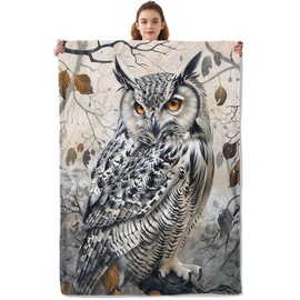 Kibue White Owl Blanket - Soft & Lightweight Cozy Flannel Throw Blanket - Plush Warm Blankets for Travel, Sofa, Bedroom, Office, Home Decor - Ideal Gifts for Adults Kids Women Men 60"×50"