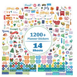 Planner Stickers - 12 Montths & 14 Sheets Journal Stickers – 1200+ Stickers with Monthly Stickers & Various Images for Children, Adult