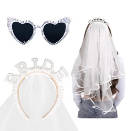 GADITIEK Bride Headband Bride to Be Veil with Pearl Sunglasses, Hen Do Party Accessories Bride Gift for Bridal Shower Wedding Bachelorette Party Accessories Decorations