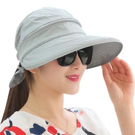 2 in 1 Women Sun Hat Wide Brim Visor Cap Detachable Sunbonnet UPF 50+ UV Protection Hat Beach Fishing Hat Sport Leisure Cap with Built-in Sweatband for Hiking Camping Travelling Running Cycling