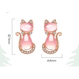 Dainty Cat CZ Stud Earrings for Women Teen Girls Crystal Kitten Animal Pet Pink Gemstone Studs Earring Cute Jewelry Birthday Gifts