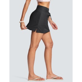 ISEEGZ Swim Skirts for Women High Waisted Tummy Control Quick Dry UPF 50 Bathing Suit Skirt with Liner Zipper Pockets B Black