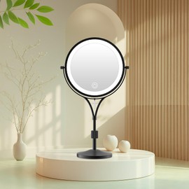 Keilefo Lighted Makeup Mirror with Magnification, 1x/10x Magnifying Mirror with 3 Color and Blessed Cross, 7" Rechargeable Brightness Dimmable Height Adjustable Vanity Mirror, Christian Women Gift