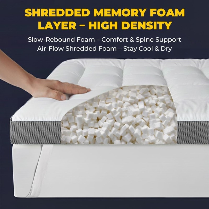 HYPREST 4 Inch Twin XL Mattress Topper Cotton,Shredded Memory Foam