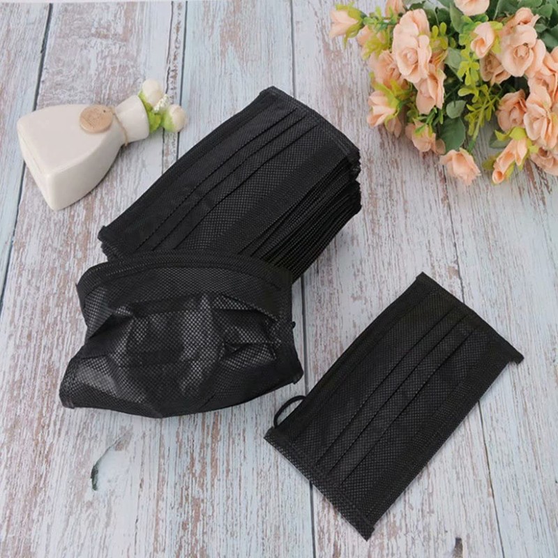 BMC TECH -- 50pcs Black Disposable Face Masks Cover Breathable