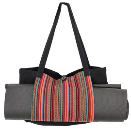 GURU SHOP Ethno Yoga Mat Bag, Bag for Yoga Mat, Yoga Bag, Beach Bag, Shopper - Black, Men/Women, Cotton, Size: One Size, 30 x 45 x 15 cm, Bags for Yoga Mats