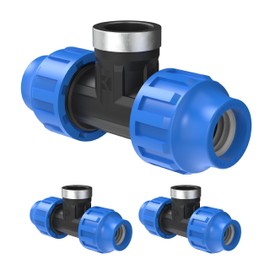 Kirchhoff Fitting T-transition piece with internal thread, plastic, 3/4 inch x 25 mm, for HDPE pipe, set of 3, various sizes, DVGW tested, drinking water quality, made in the EU, black, HDPE fitting