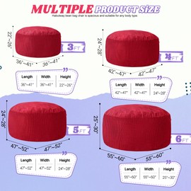 HABUTWAY 4FT Bean Bag Chair,Giant Bean Bag Chairs for Adults,Big Bean Bags with Memory Foam Filled, Large Beanbag Chairs with Soft Corduroy Cover-RED