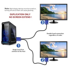 PASOW VGA Splitter Cable (No Screen Extension) 1 Male to 2 Male Dual Monitor Y Adapter 1080P Full HD for projectors, HDTVs, Monitors (5 Feet) - Only for Screen Duplication - Work for Identical Monitor
