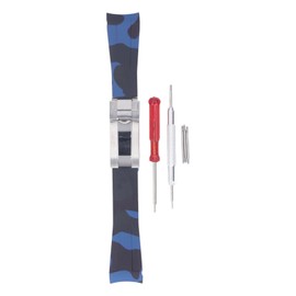 20mm Rubber Watch Strap Watch Band Rubber Replacement Watchband for Men Camouflage Blue and Silver Buckle
