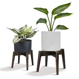 UppWell | Indoor Plant Stand | Sturdy Acacia Wood | Mid Century Modern Flower & Pot Holder | Eco-friendly Housewarming Gift Comes With a Box | 2 Pack | Up To 9.5 Inch Tall, Large, Short, Small Planter
