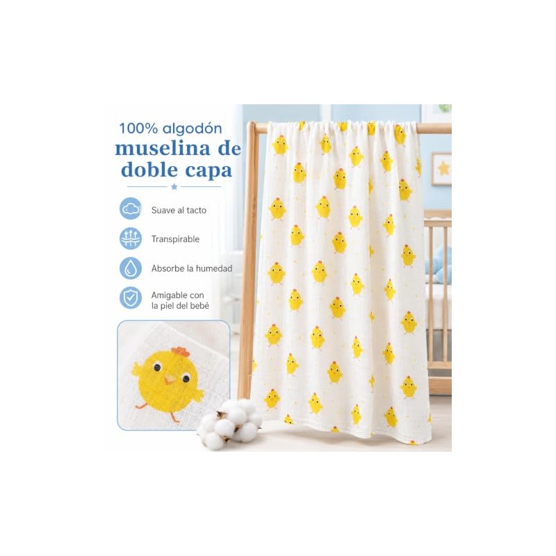 Manta Receptora para Bebé, Set de 4 Muselina de Algodón