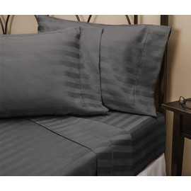 SRP Linen 400 Thread Count 100% Egyptian Cotton 4-Piece Extra Deep Pocket, Bed Sheet Set Fit Upto 23 Inches Deep Pocket, King Size Striped Grey